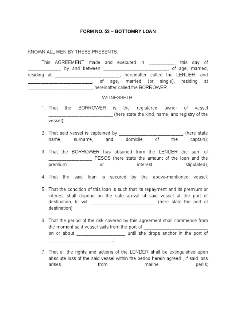Form No. 52 - Bottomry Loan | PDF