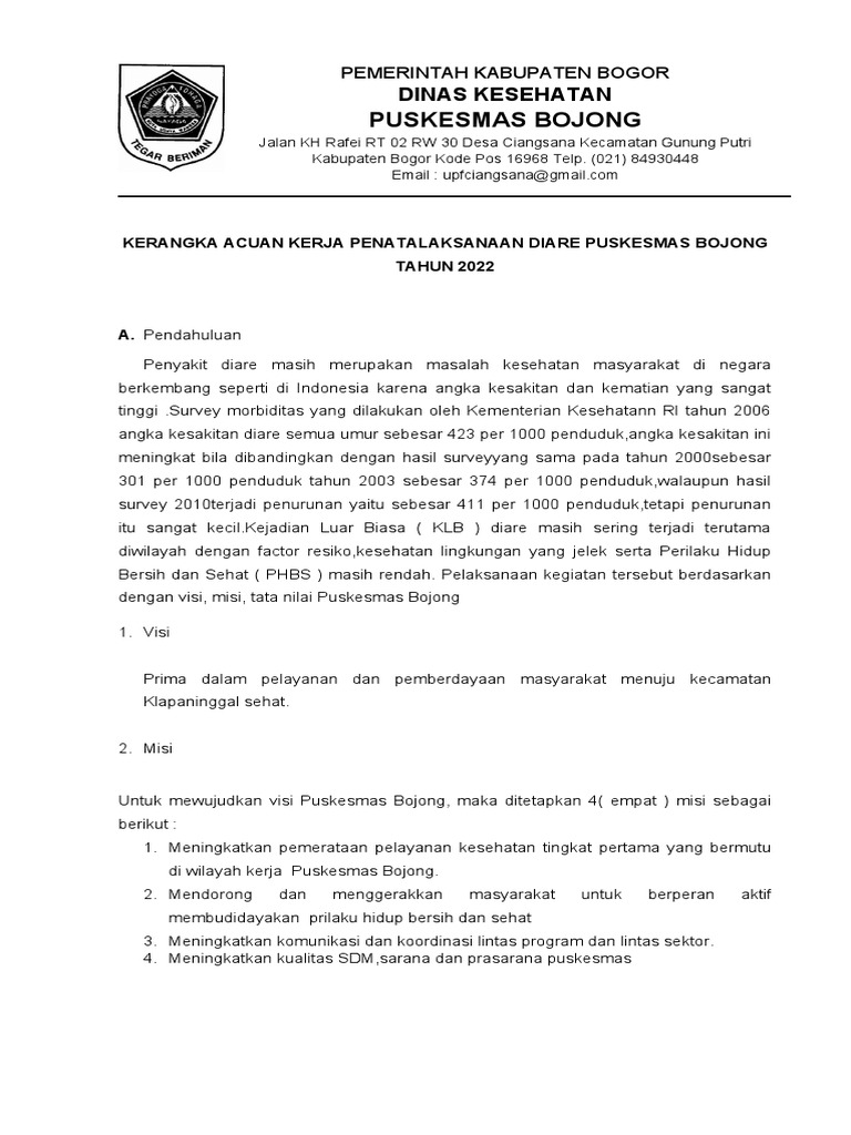 Penatalaksanaan Diare di Puskesmas Bojong | PDF