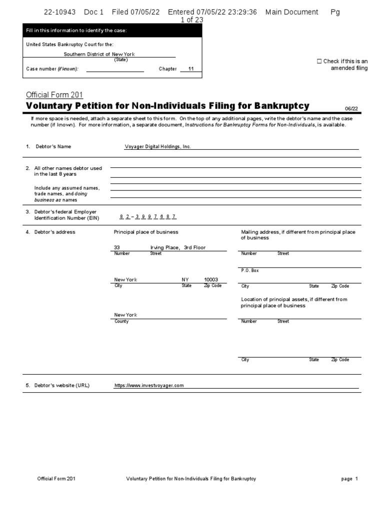 Voluntary Petition For Non-Individuals Filing For Bankruptcy | PDF ...