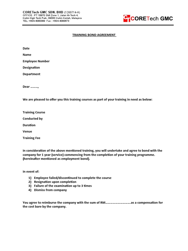 Training Bond Agreement PDF