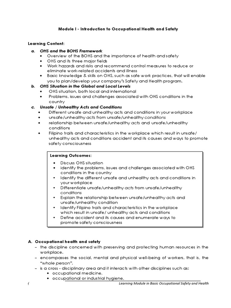 Introduction to Occupational Safety Module | PDF | Occupational Safety ...