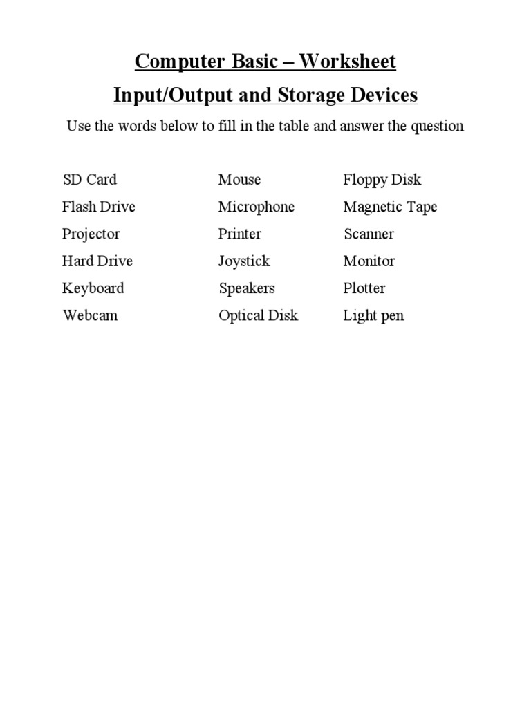 Computer Basic – Worksheet | PDF