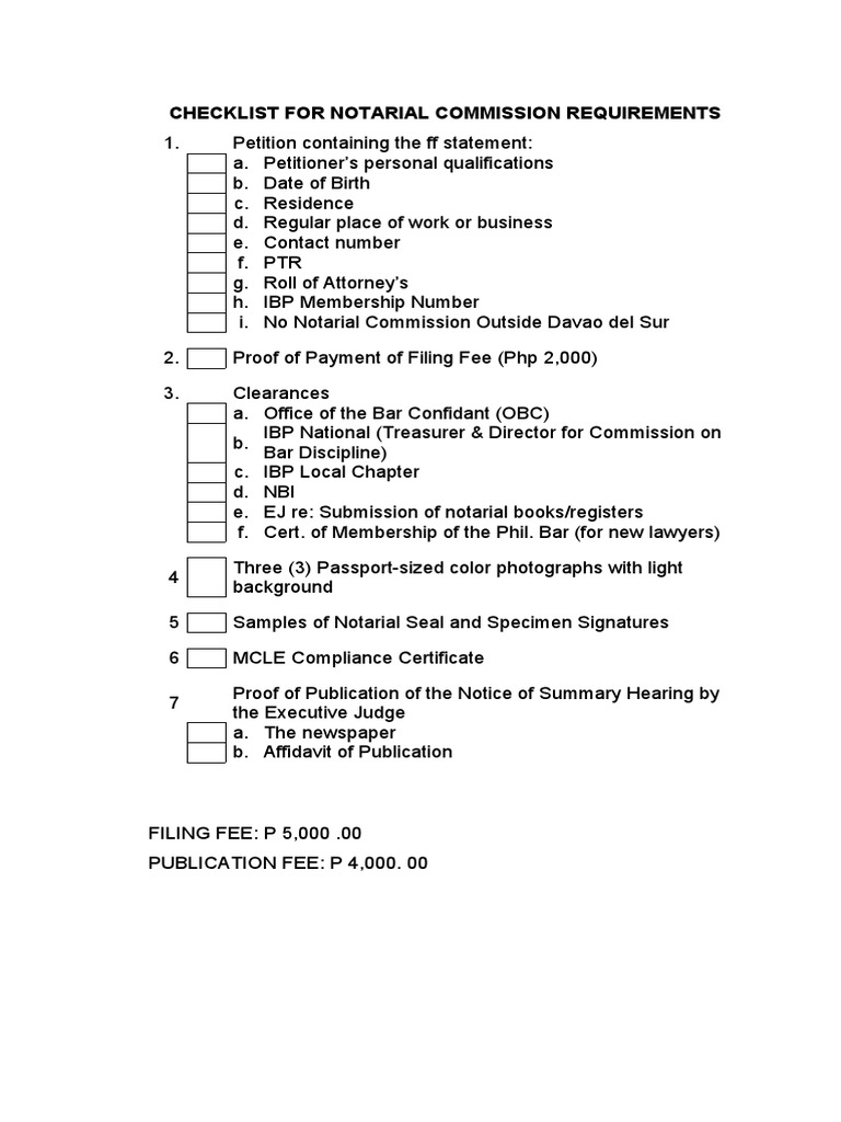 CHECKLIST FOR NOTARIAL COMMISSION REQUIREMENTS PDF