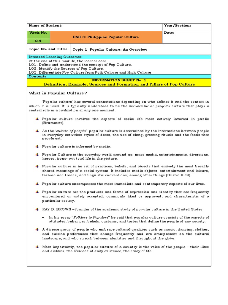 Overview of Philippine Pop Culture | PDF | Popular Culture | Mass Media