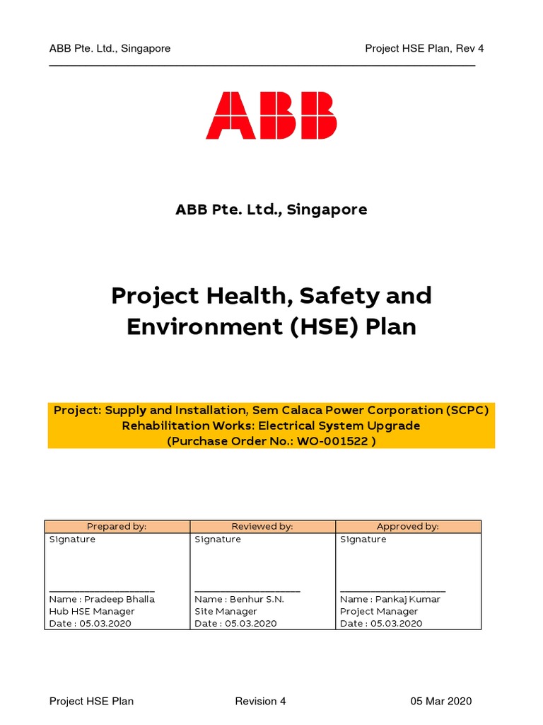 Project Health, Safety and Environment (HSE) Plan: ABB Pte. LTD ...