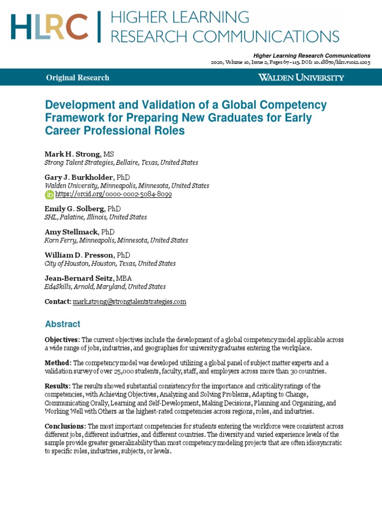 Professional Competency Framework For Graduates Pdf Competence
