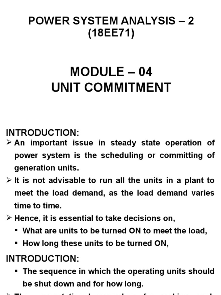 PSA2 - 18EE71 - Module 04 - Unit Commitment | PDF | Dynamic Programming ...