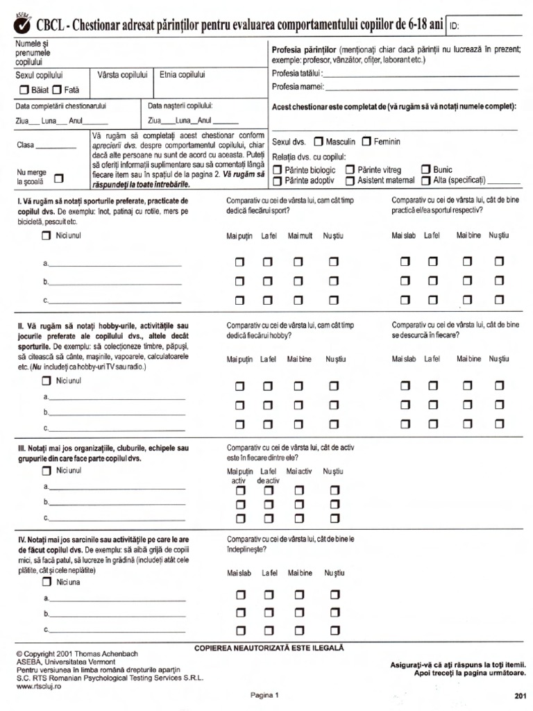 Aseba Test Profile Scorare | PDF