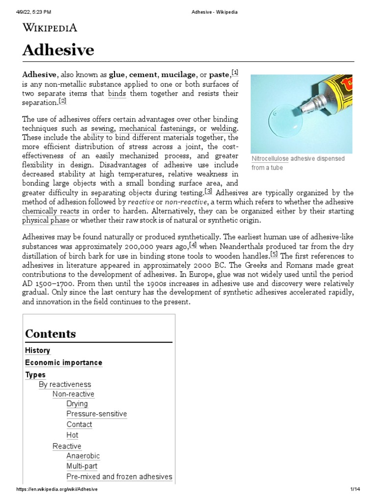 Adhesive Wikipedia PDF Adhesive Chemistry