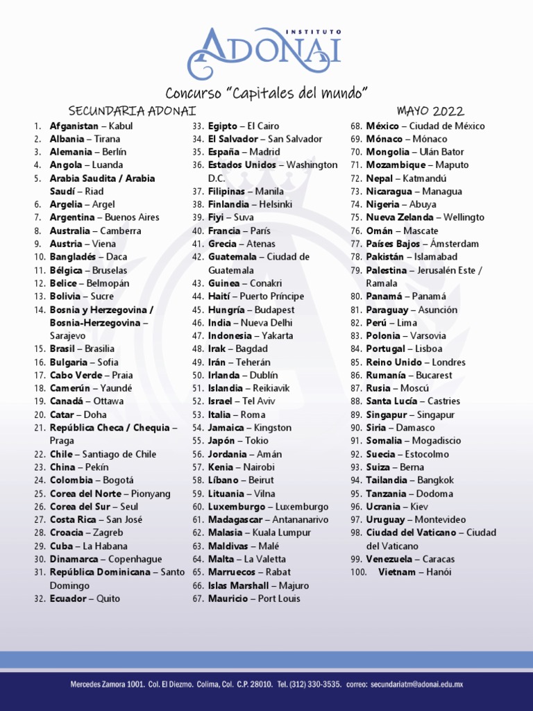 Lista de Capitales del Mundo | PDF