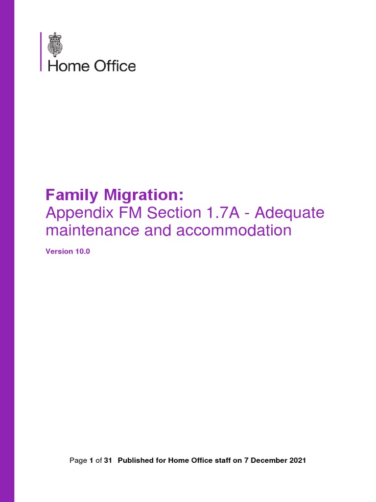 Family Migration Appendix FM Section 1.7A Adequate Maintenance and