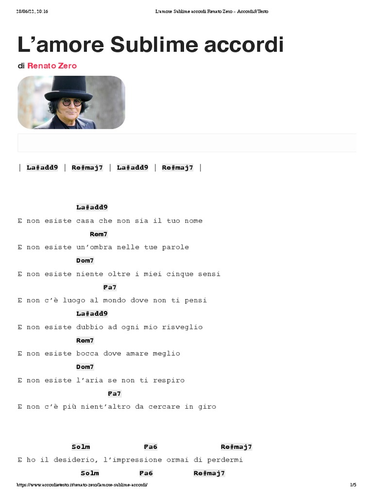 Zero - L'amore Sublime in Sib Chords | PDF