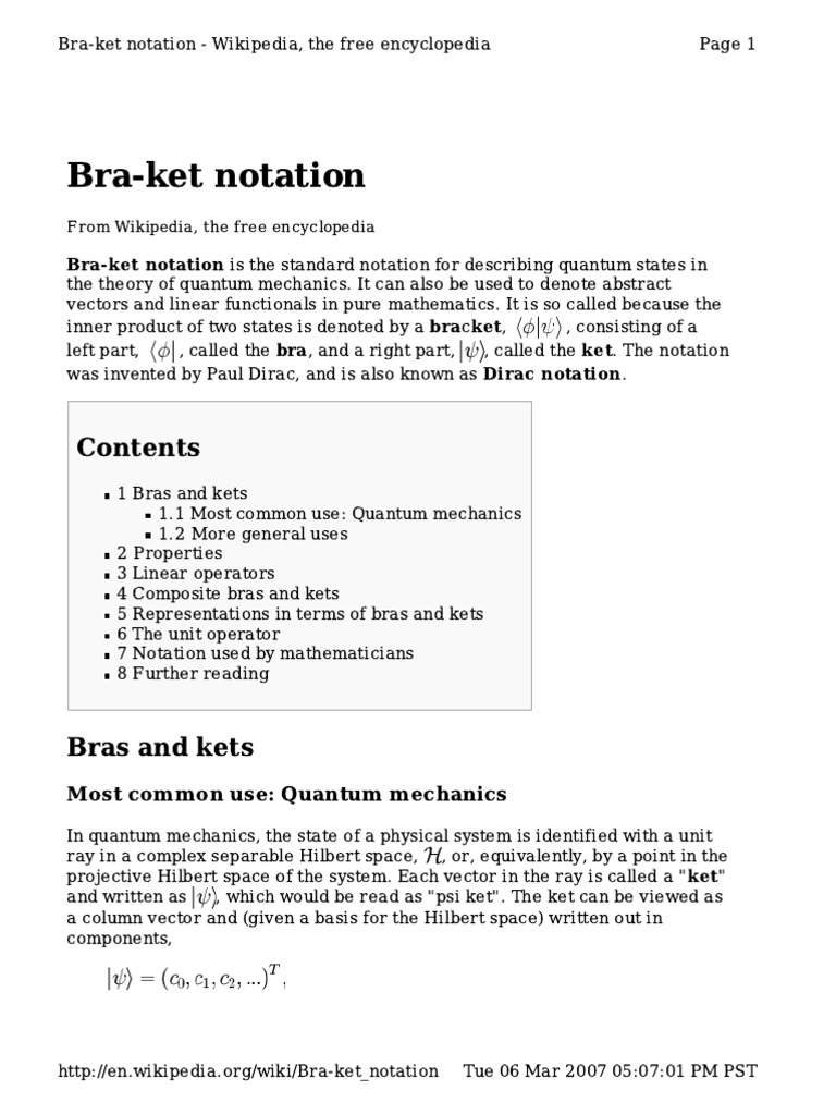 BraKet Notation Bra Ket Bra Ket Dirac Notation PDF Hilbert Space