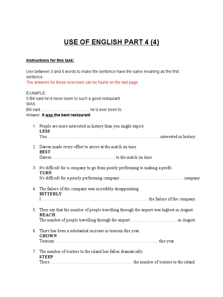 Cambridge - Use of English Part 4 - Exercise 4 | PDF