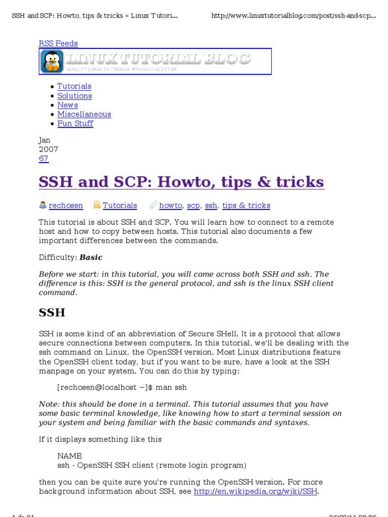 SSH and SCP: Howto, Tips & Tricks: RSS Feeds | Download Free PDF ...