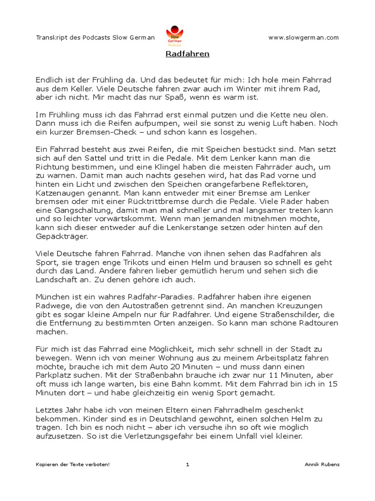 Slow German 049 Radfahren PDF
