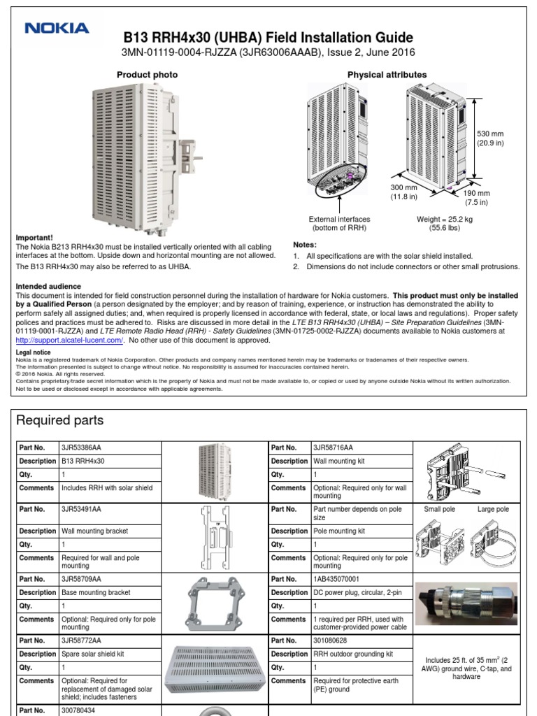 B13 RRH4x30 (UHBA) Field Installation Guide: 3MN-01119-0004-RJZZA ...