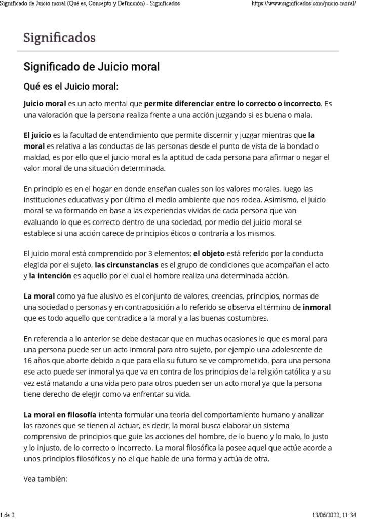 ETP Significado de Juicio moral (Qué es, Concepto y Definición