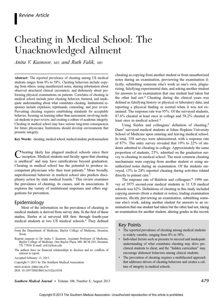 Cheating in Medical School The Unacknowledged.9 | PDF | Test ...