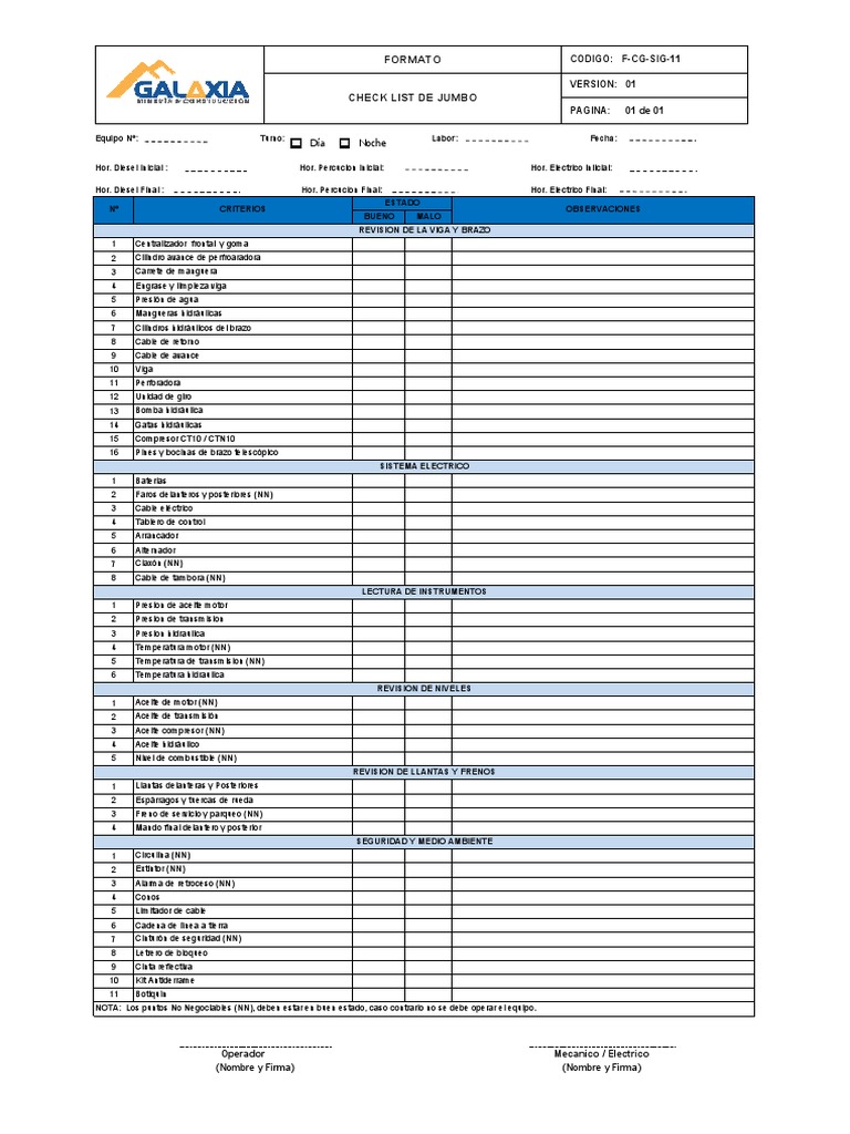 F-Cg-Sig-11 - Check List Jumbo | PDF | Vehículos | Tecnología de vehículos