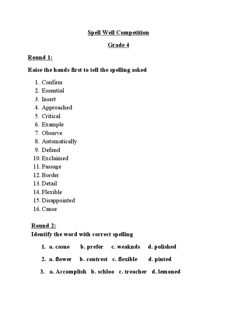 Spell Well Competition Grade 4 PDF Cognition