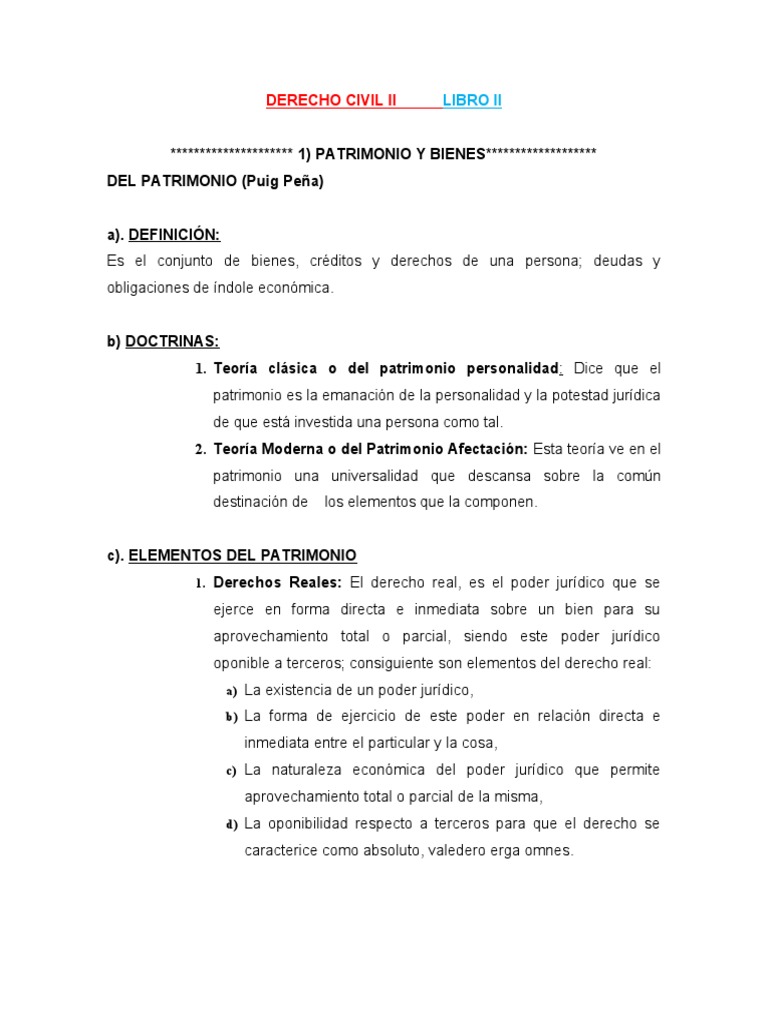 Patrimonio y Bienes en Derecho Civil II | PDF | Propiedad | Posesión (Ley)