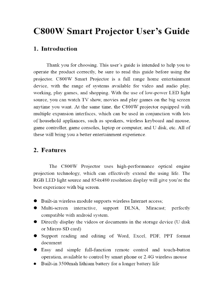 TOUMEI TECHNOLOGY C800 Projector User Manual C800 | PDF