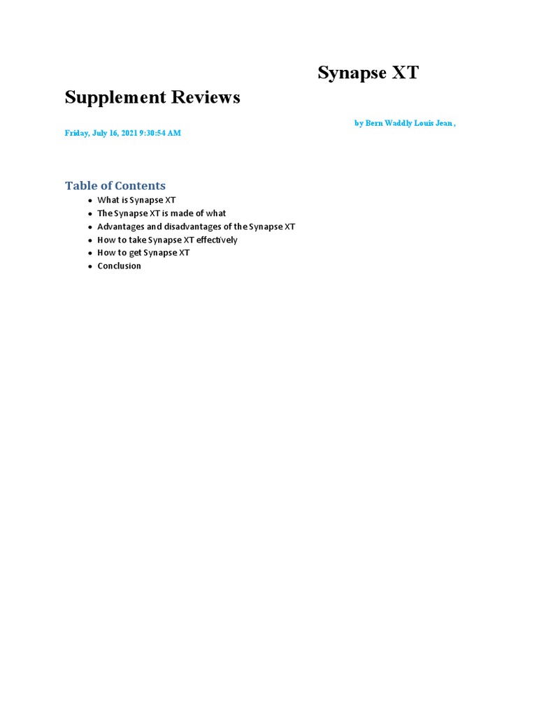 Synapse XT Supplement Reviews 2.21 PDF Tinnitus Vitamin B12
