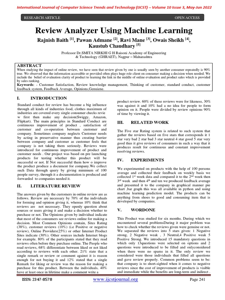 Machine Learning Review Analyzer | PDF | Machine Learning | Computing