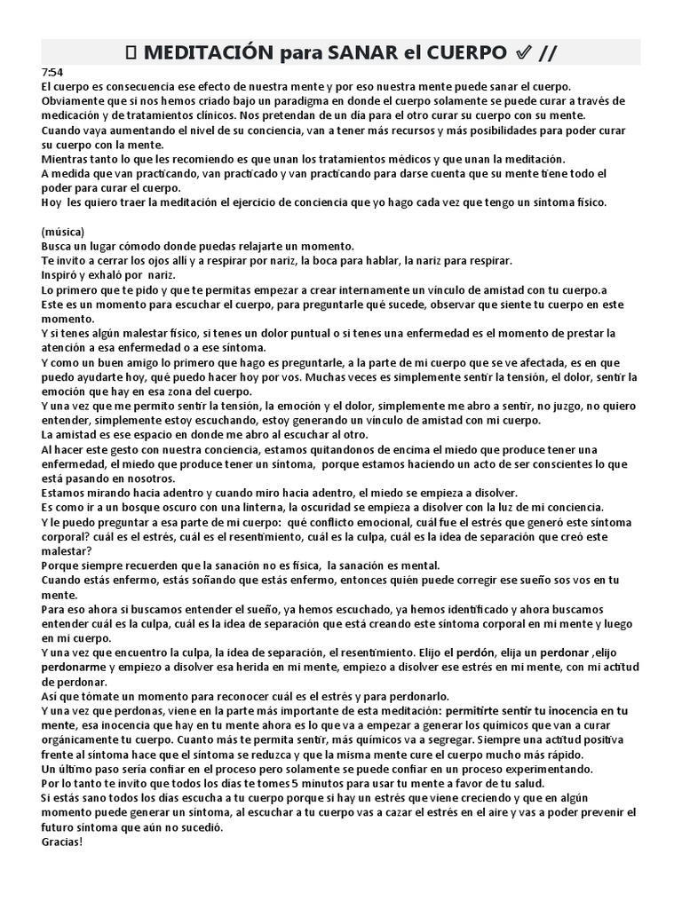 Meditación para sanar el cuerpo con la mente | PDF | Mente | Estrés ...
