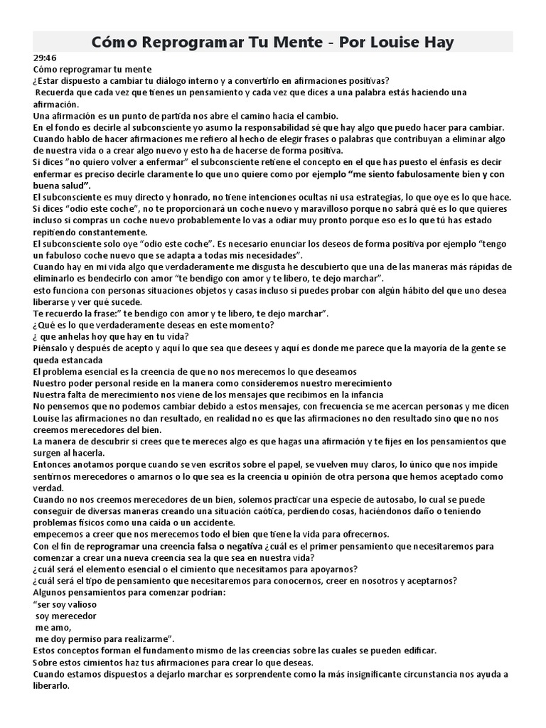 Reprograma tu mente con Louise Hay | PDF | Amor | Verdad