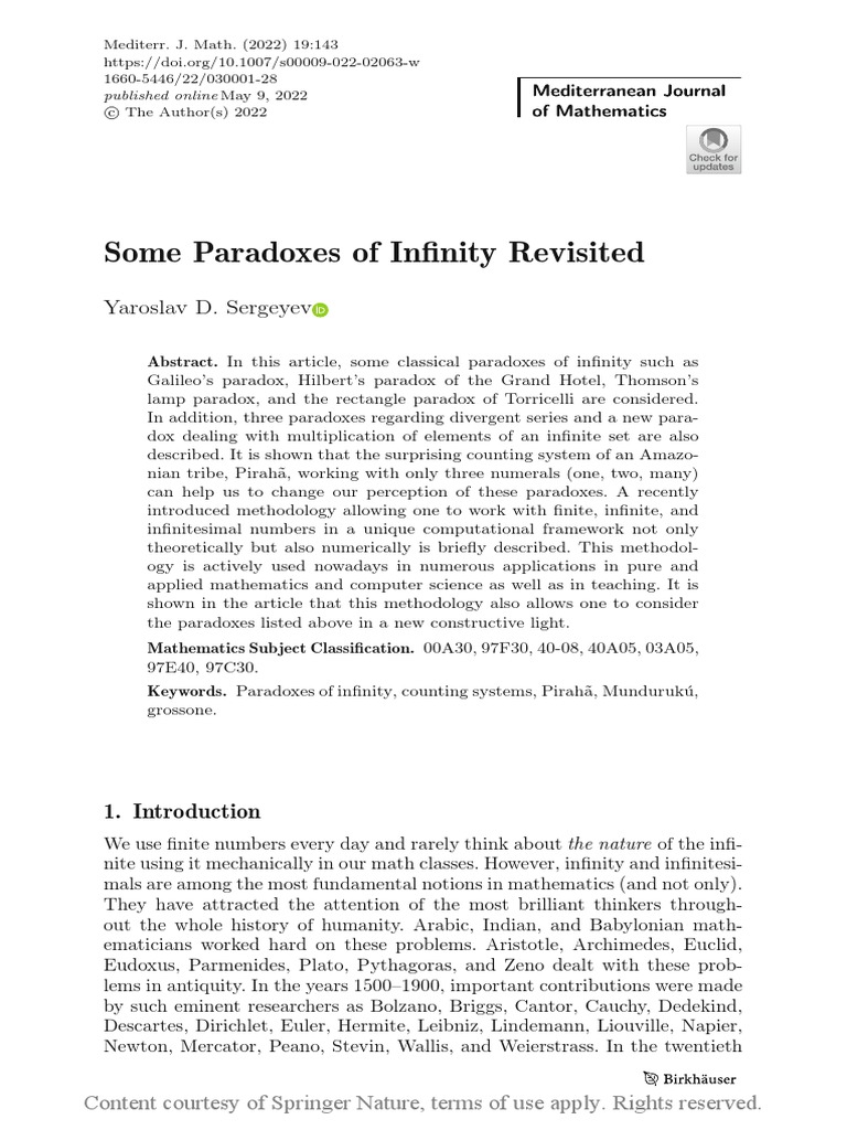 Some Paradoxes of Infinity Revisited PDF Numbers Natural Number