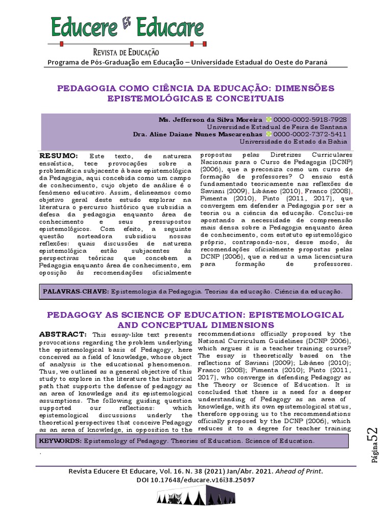 Pedagogia: Ciência da Educação e Epistemologia | PDF | Pedagogia | Science