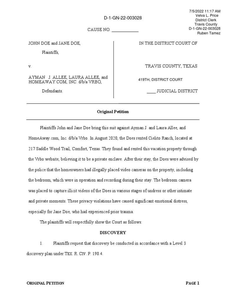 Travis Co Lawsuit Against Vrbo, Rental Owners in Comfort PDF