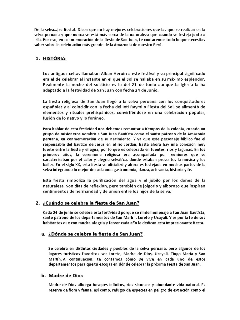 Fiesta de San Juan en la Selva Peruana | PDF | Perú | Selva amazónica