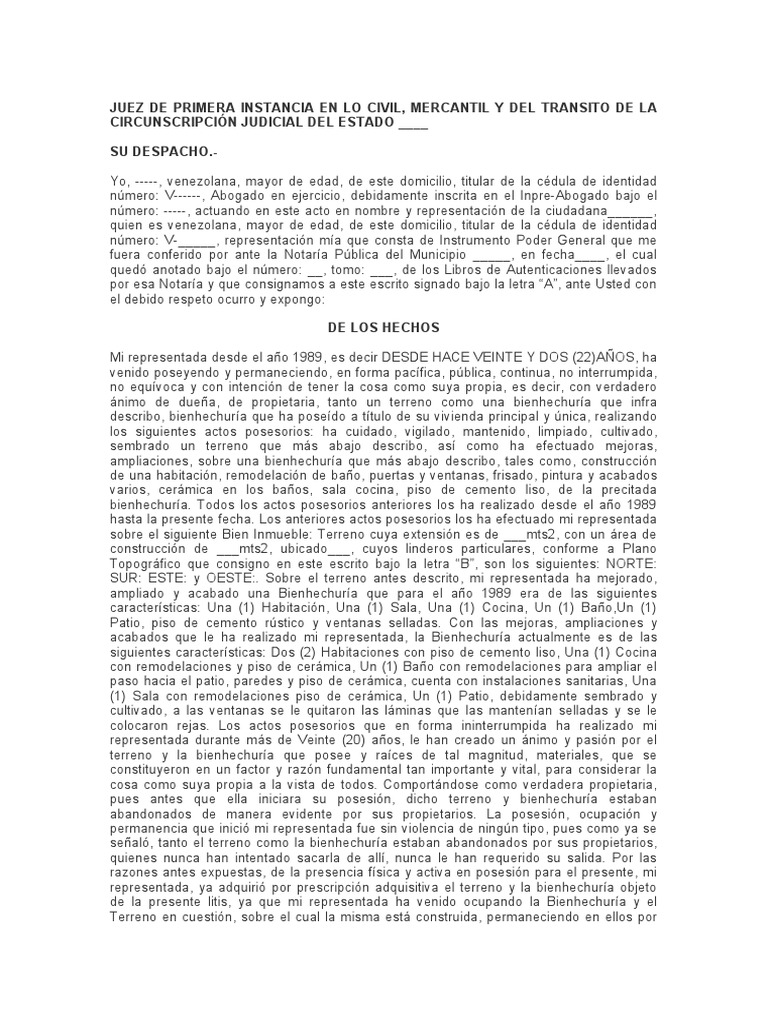 Formato de Libelo de Demanda Por Prescripción Adquisitiva | PDF ...