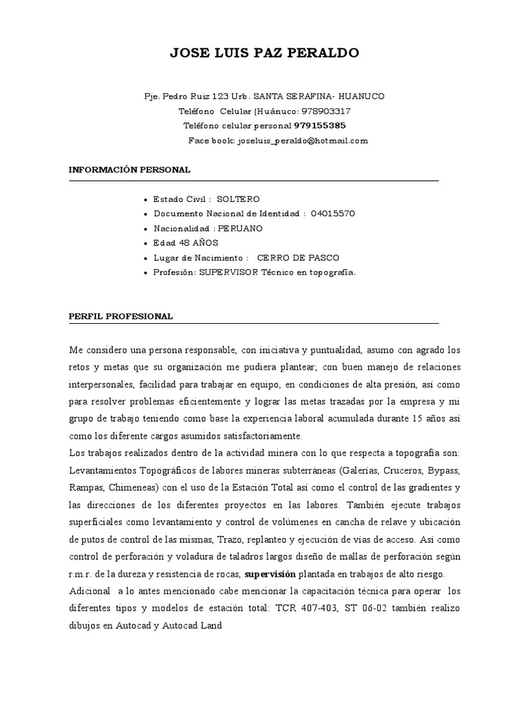 CV de Supervisor en Topografía | PDF | Viajes y turismo