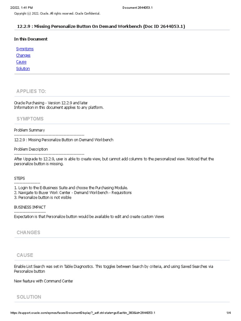 12.2.9 Missing Personalize Button On Demand Workbench (Doc ID