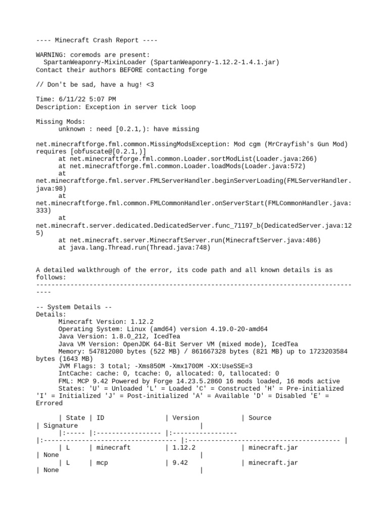 Minecraft 1.12.2 Crash Report Analysis | PDF | Java (Programming ...