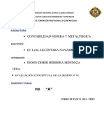 Evaluación de La Sesión #01 Cont. Minera Y, Etalúrgica VII Sem Sección A. (Herrera Mendoza Jhonn Dimer)