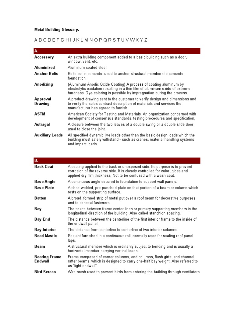 Metal Building Glossary Framing (Construction) Roof
