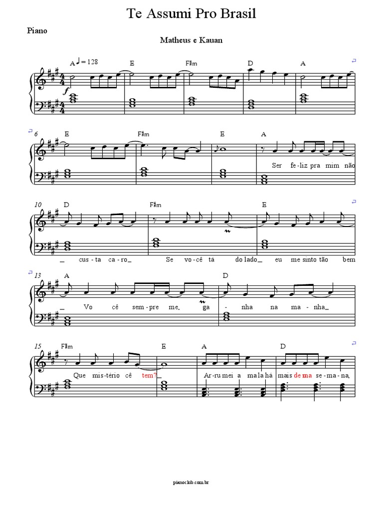 Te Assumi Pro Brasil - Piano | PDF