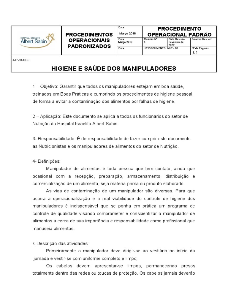 Higiene e Saúde dos Manipuladores | PDF | Hospital | Desperdício