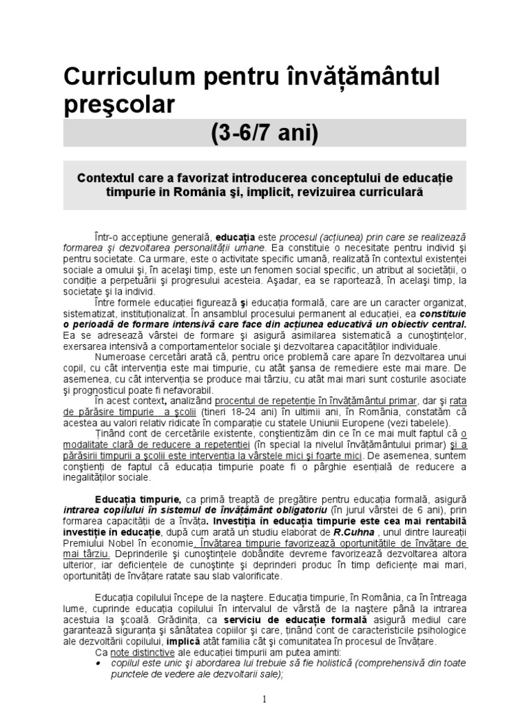 Curriculum Pentru Invăţămantul Prescolar