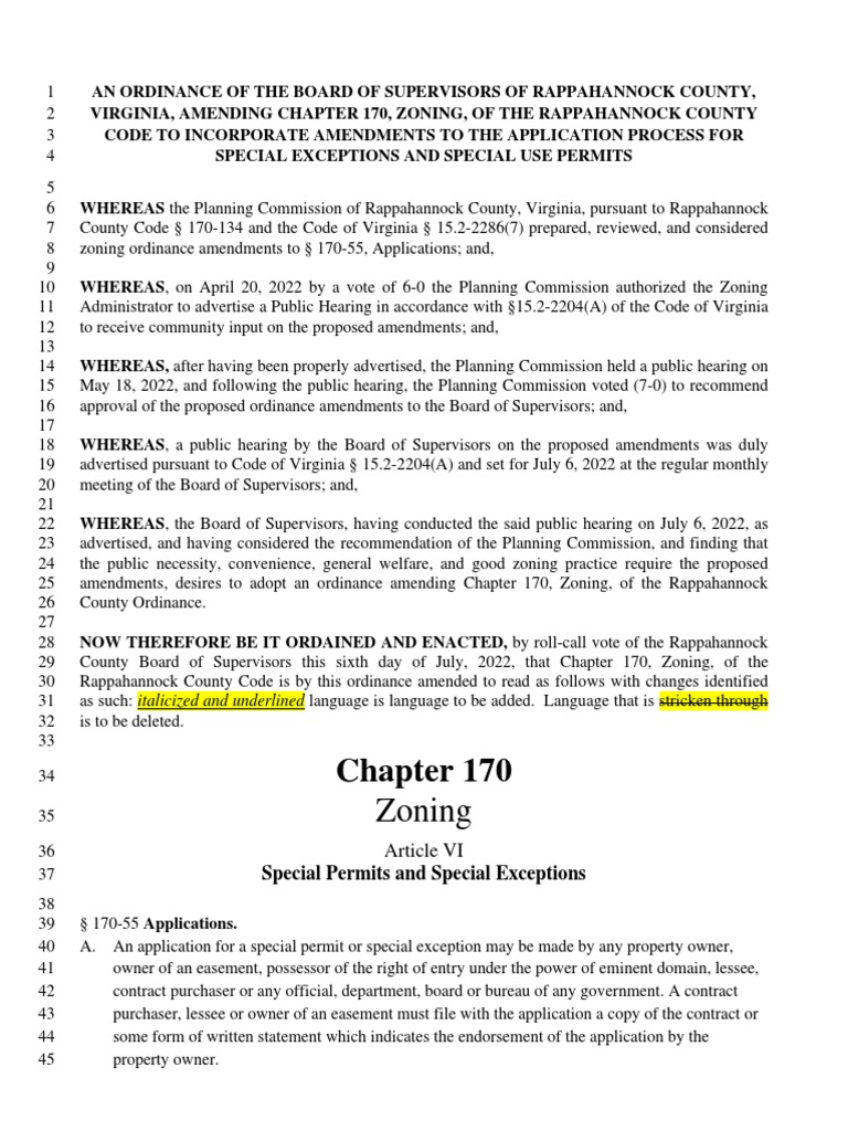 Rapp Zoning Ordinance Amendment For SE / SUP Applications 220706