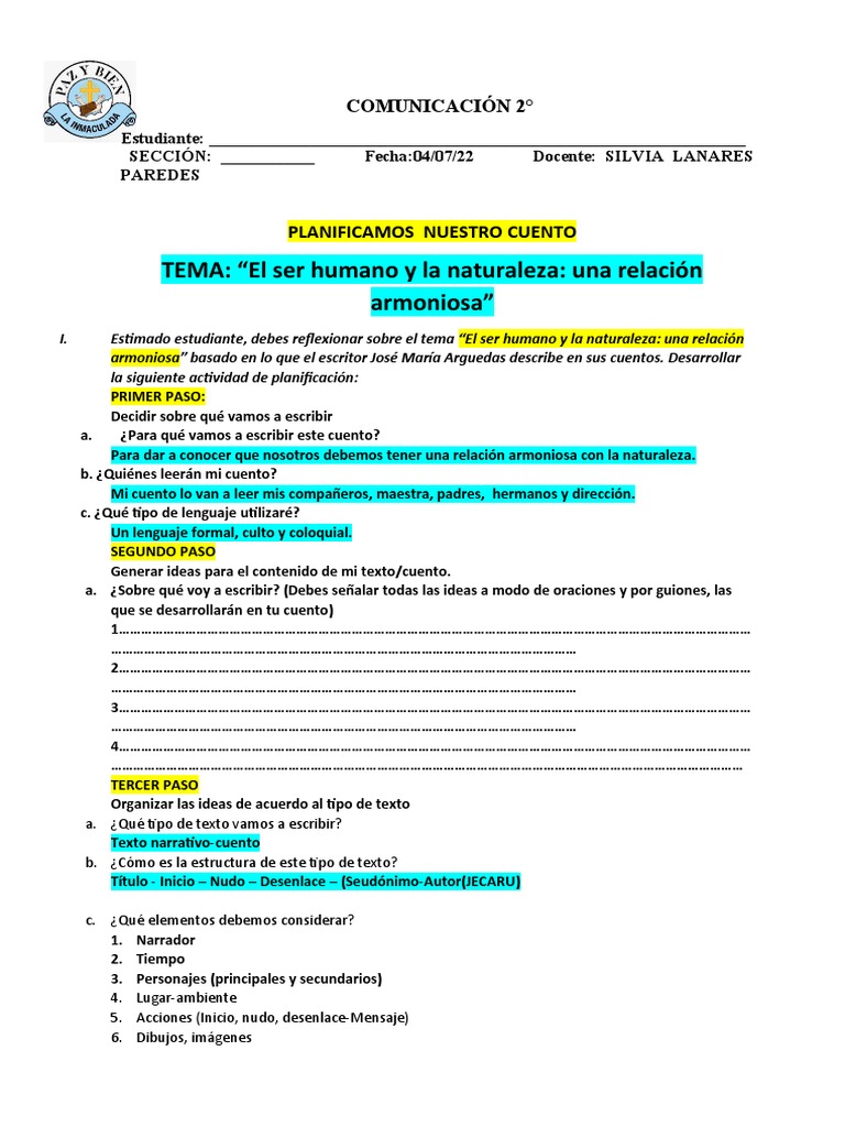 Comunicación 2° A-B-C-D-E-Planificamos Nuestro Cuento | PDF