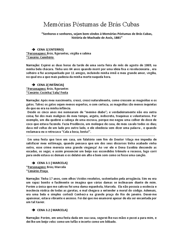 Roteiro Memórias Póstumas Bras Cubas, PDF