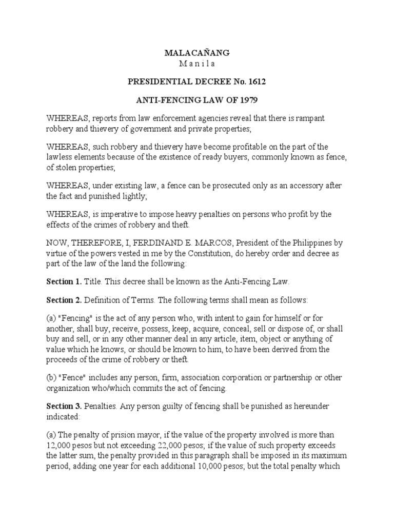 AntiFencing Law PDF Theft Robbery