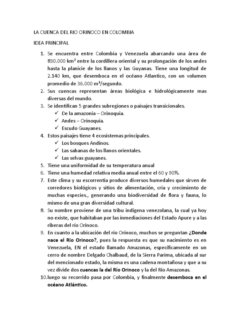 La Cuenca Del Rio Orinoco en Colombia | PDF | Venezuela | Andes