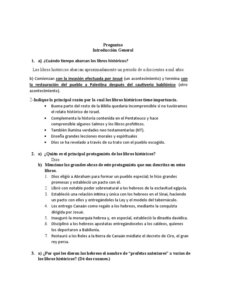 Cuestionario Libros Historicos PDF Joshua David